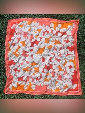 As Is 60s Vera orange pink & red silk butterfly colorful scarf